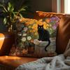 Floral Black Cat Pillow Cover 18x18, Cat Lovers Gifts for Women, Garden Cats Decorative Pillowcase for Home Bedroom Living Room