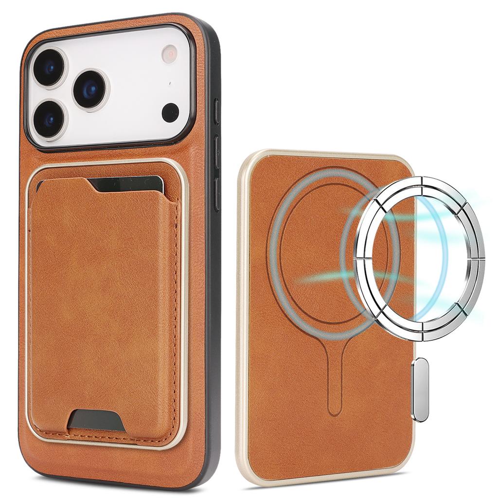 Ultra-thin Magnetic Card Holder Combo Leather Case for iPhone 16 Pro Max 17 Air 16e 15 14 Plus 13 12 Wireless Charging Cover