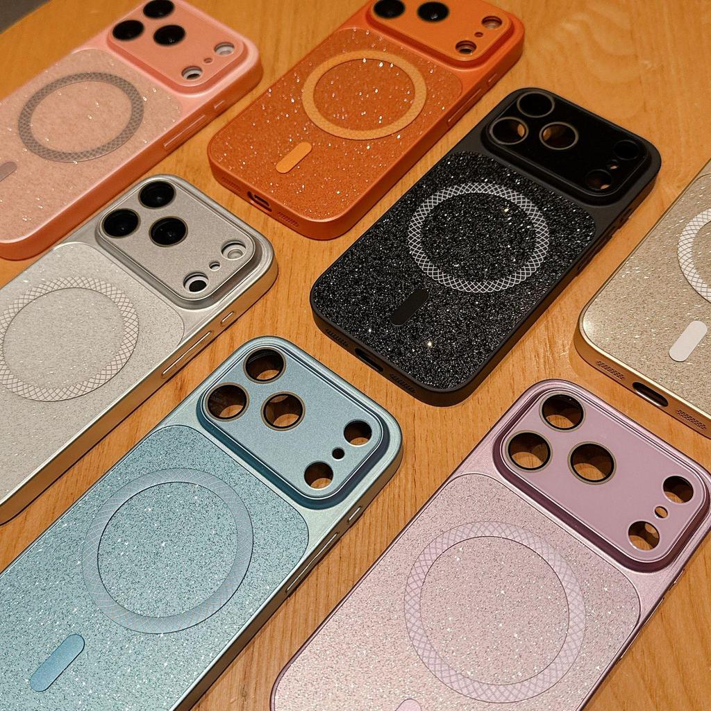 Apple 17 Pro Max Чехол с блестящей сеткой и магнитным протектором для линз & iPhone 16 Чехол с защитой от падений
