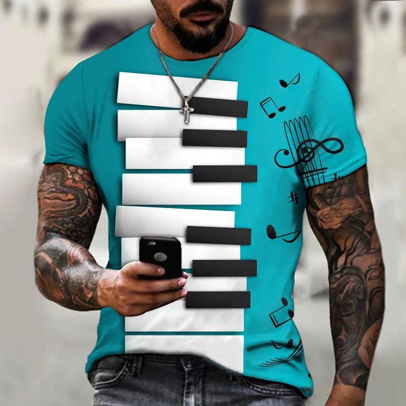 Мужская летняя свободная повседневная футболка с круглым вырезом и принтом пианино Key Notes, модная уличная динамичная одежда с коротким рукавом больших размеров