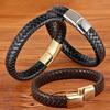 Retro Hip Hop Stainless Steel Leather Woven Bracelet Simple Black Brown Magnetic Buckle Couple Bracelet Men's Everyday Casual Wear Jewelry Accessories