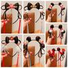 Flower Chinese New Year Headwear Braid Hair Red Bow Hairband Lovely Children Wig Headband  Girls