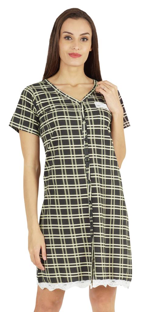 Inkmeso Printed V-Neck Nightgown Sleepwear For Womens Nightshirt Soft Button