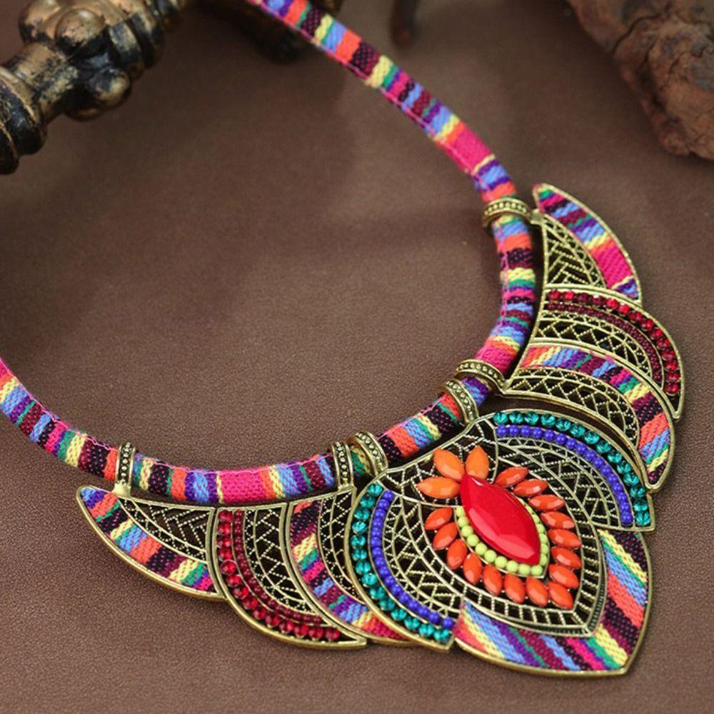 3Pcs/Set Braided Rope Bohemian Necklace Ethnic Style Leisure Necklace Indian Choker Ladies