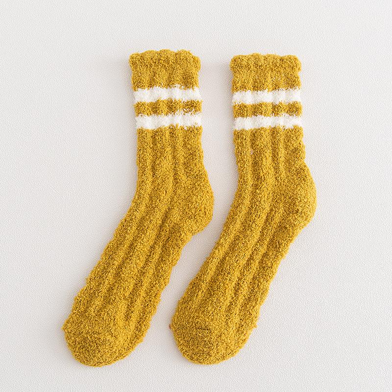 Женские носки до середины икры из кораллового флиса: Флис с одной стороны, дизайн кошачьей лапки, милый и уютный для осени/зимы