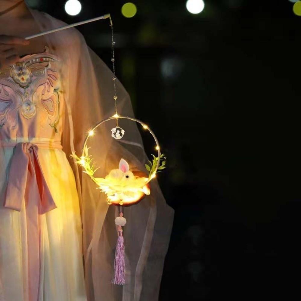 Luminous Rabbit Flower Lamp Portable Mid-Autumn Lantern Bamboo Ring Lantern  Family Activity