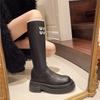 Boots Women's 2025 Autumn and Winter New But Knee-High Boots Thick Soles Increase Height and Skinny Fashion Letter Knight Boots