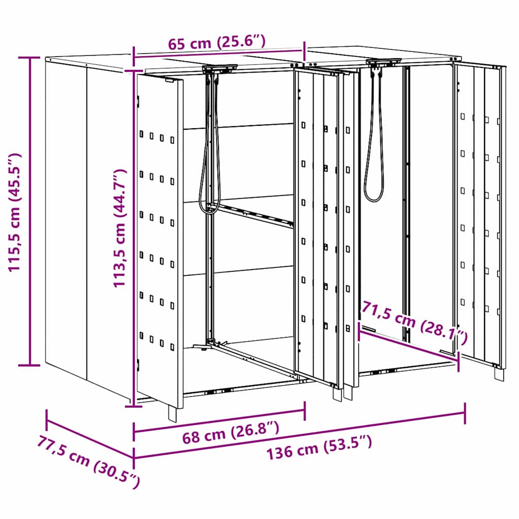 Waste Bin Storage for 2 Bins Silver 136 x 77.5 x 115.5 cm