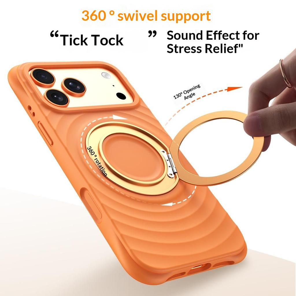 For iPhone 17 Pro Magnetic Case Rotating Kickstand Ripple Texture Liquid Silicone Shockproof Phone Cover