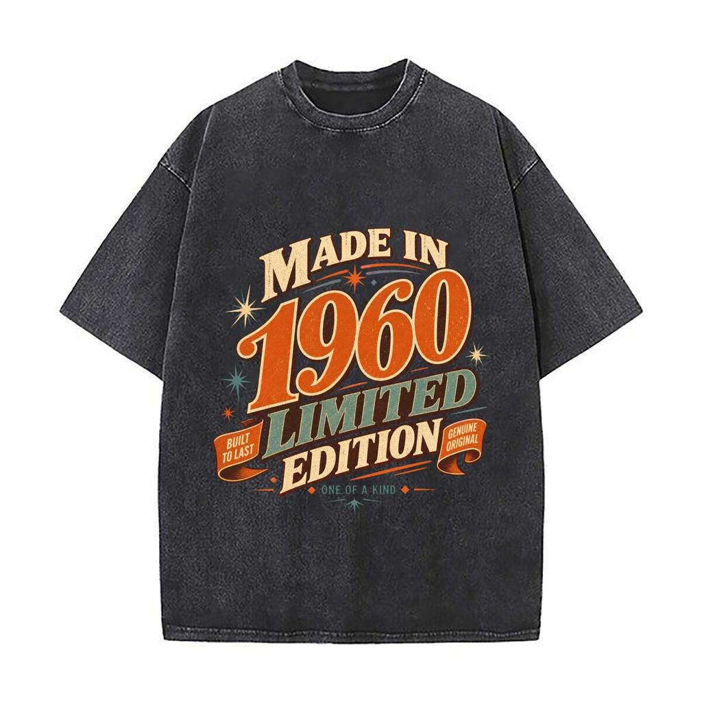 Vintage 1960 Birthday Pride Typograp Vintage Distressed Washed Cotton Short Sleeve Streetwear Outfit