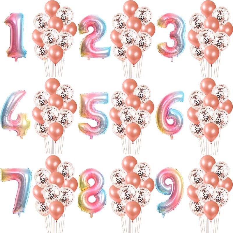 11 шт./компл., большой размер, цифровые воздушные шары из фольги, конфетти, латексный воздушный шар, украшение для дня рождения, свадьбы, детские шарики для душа