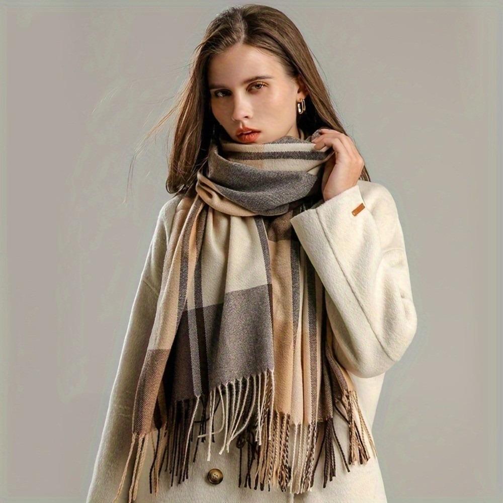 Windproof Plaid Scarf Keep Warm Shawl Wrap Fashion Imitation Cashmere Shawl Girl