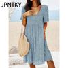 JPNTKY Women's Fashion Summer Spring Floral Print Short Sleeve V-Neck Casual Dresses