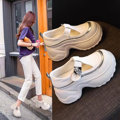 2025 новые повседневные лоферы-маффины женские модные одинарные туфли толстая подошва внутренняя высота увеличение липучка стразы универсальные