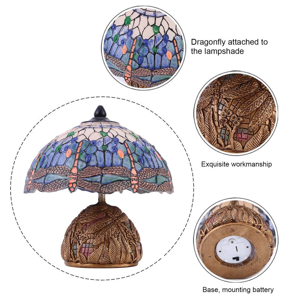 Светодиодная настольная лампа в стиле ретро в стиле бохо, настольная лампа из смолы, винтажный светильник со стрекозой и цветочным принтом с основанием, прикроватные ночники для спальни, гостиной