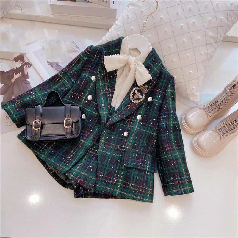 Girls Casual Suit Set Spring Collegiate Style Baby Girl Toddler Two Piece Sets Fall Kids Fashion Lapel Party Clothes