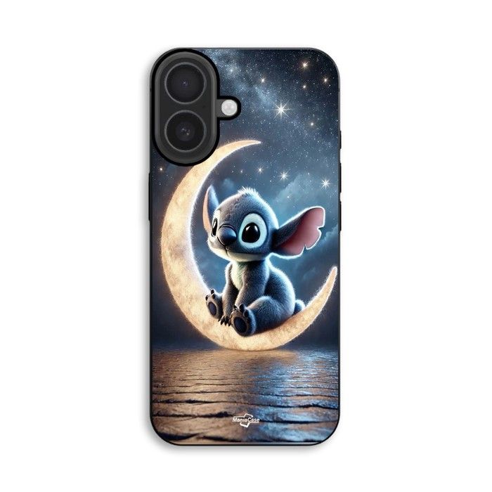 Coque de téléphone - MANIACASE - iPhone 16 - Silicone TPU - Noir - Stitch lune nuit étoilée