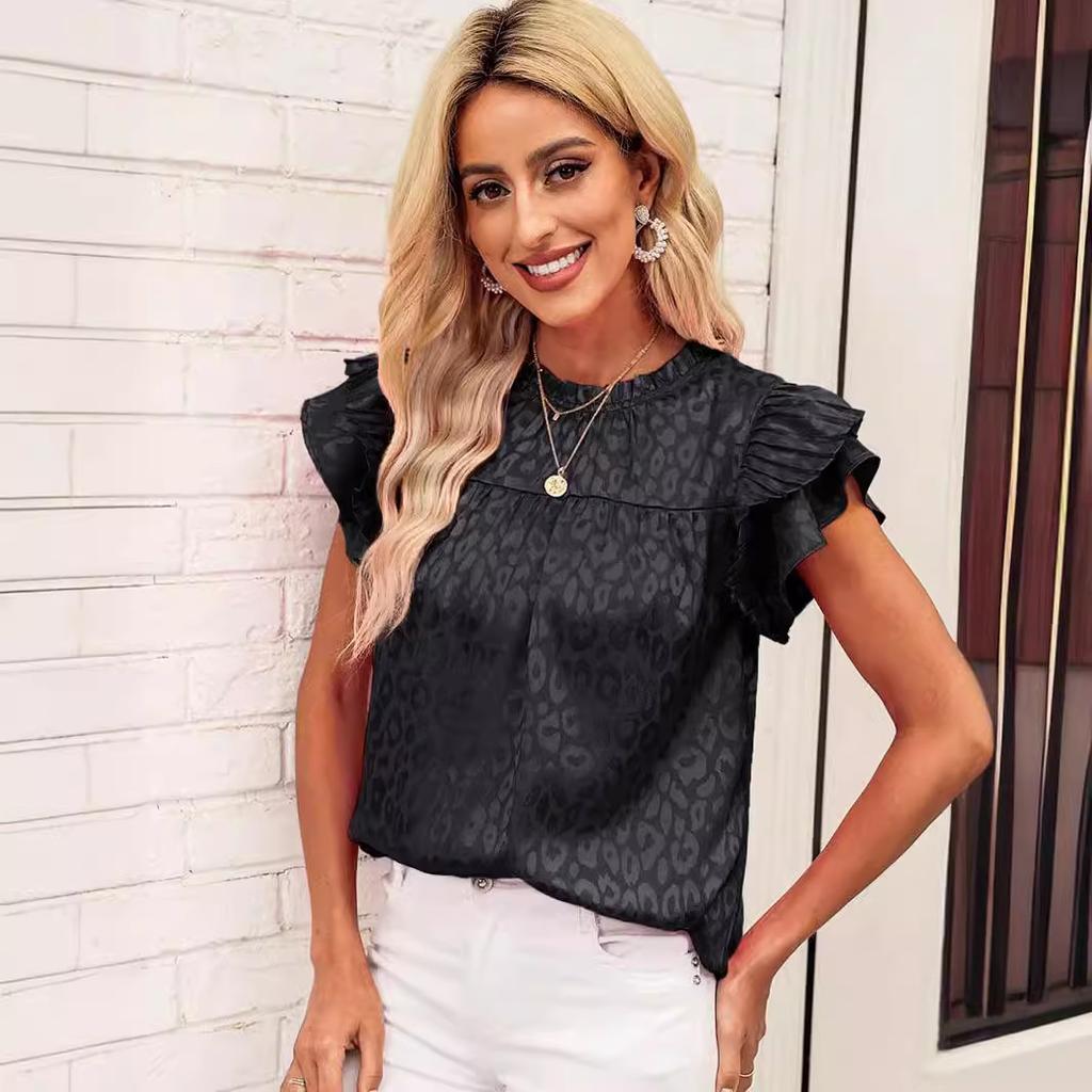 IHUASU Женская летняя мода, универсальный топ с принтом в виде лотоса и волнистым вырезом