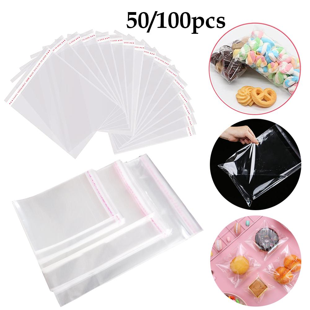 50/100pcs Clear Sealed Pouch OPP Plastic Pouch Jewelry Gift Wrap Self Adhesive Biscuit Candy Packaging Cellophane Pouch