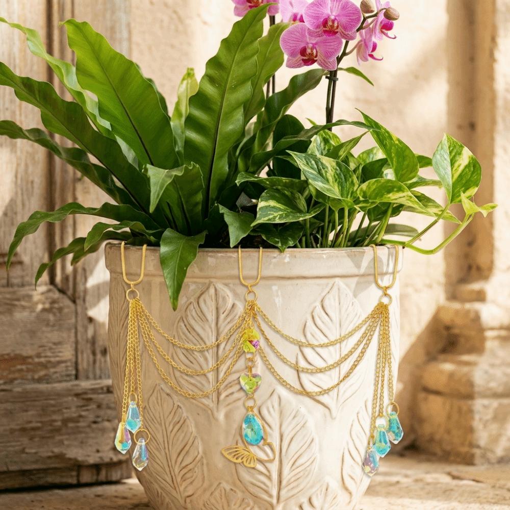 Reflective Flower Pot Crystal Sun Catcher Butterfly Design Hanging Pot Crystal Bonsai