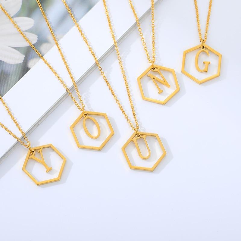 Simple and Stylish English Alphabet Small Fresh K Gold Titanium Steel Necklace Women's Accessories Geometric Collarbone Chain