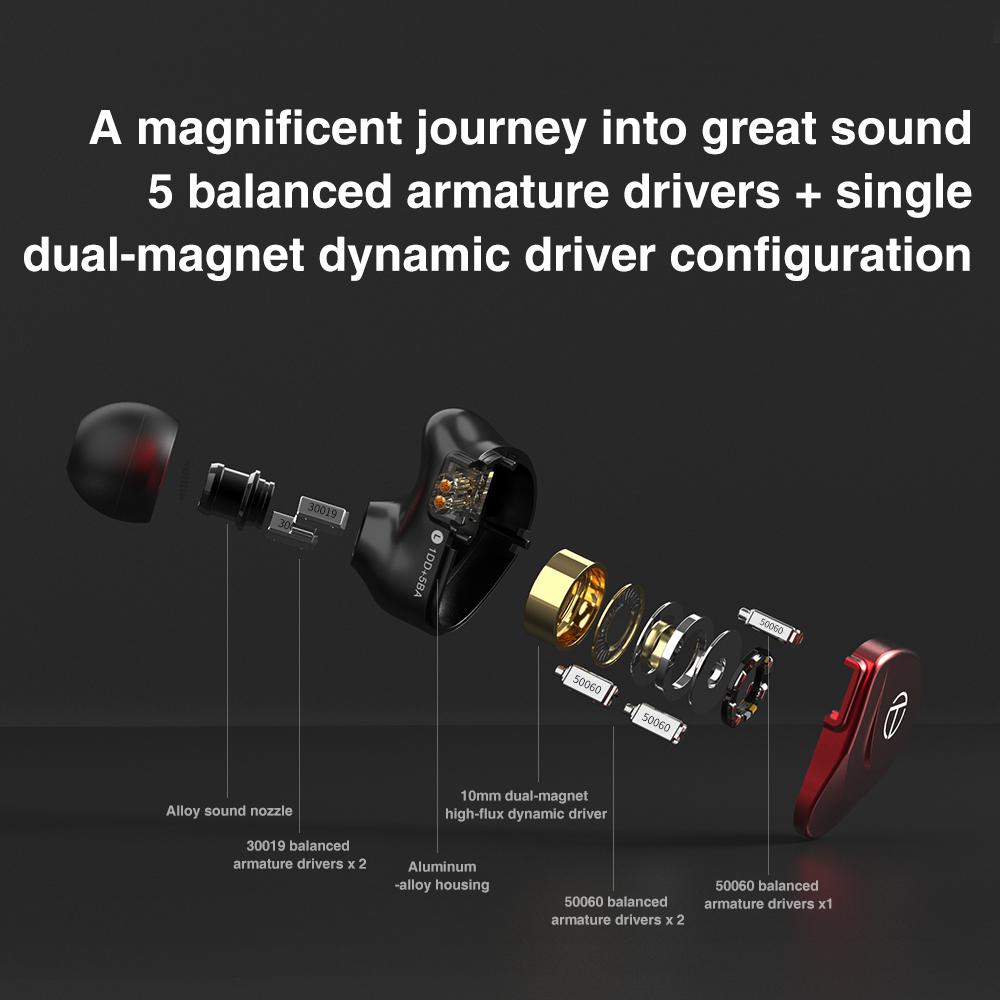 TRN V90S 5BA+1DD Metal Headset Hybrid HIFI Bass Earbuds In Ear Monitor Noise Earphone Noise Cancelling Earbuds Sport Headphone