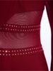 Women Shiny Rhinestones Patchwork Sheer Long Sleeve Color Block Gymnastics Leotard Bodysuit