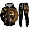 2024 Spring and Autumn 3D Lion Tiger Printed Men's Zipper Hooded Sweater Set Men's Sportswear Tracksuit Long Sleeve Women Suit