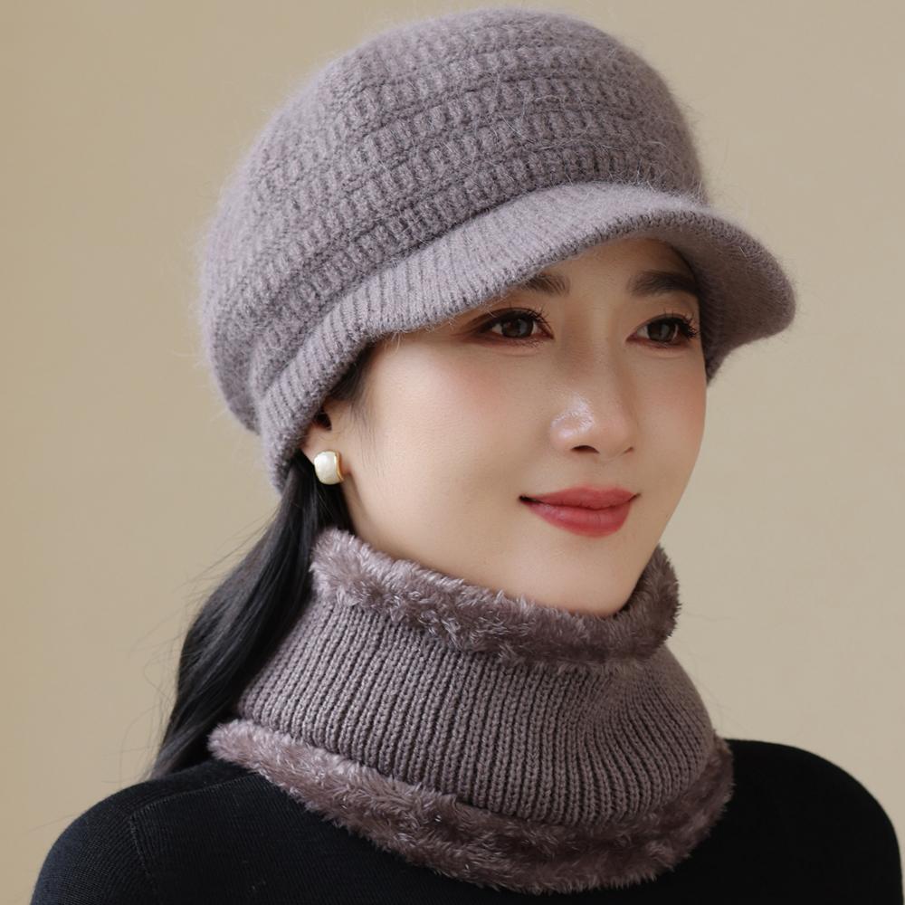 Новая женская зимняя шапка Модный теплый комплект Плюшевая подкладка из искусственного меха Теплые шапки для женщин Повседневная шапка-бини из кроличьего меха Зимняя уличная вязаная шапка Костюм