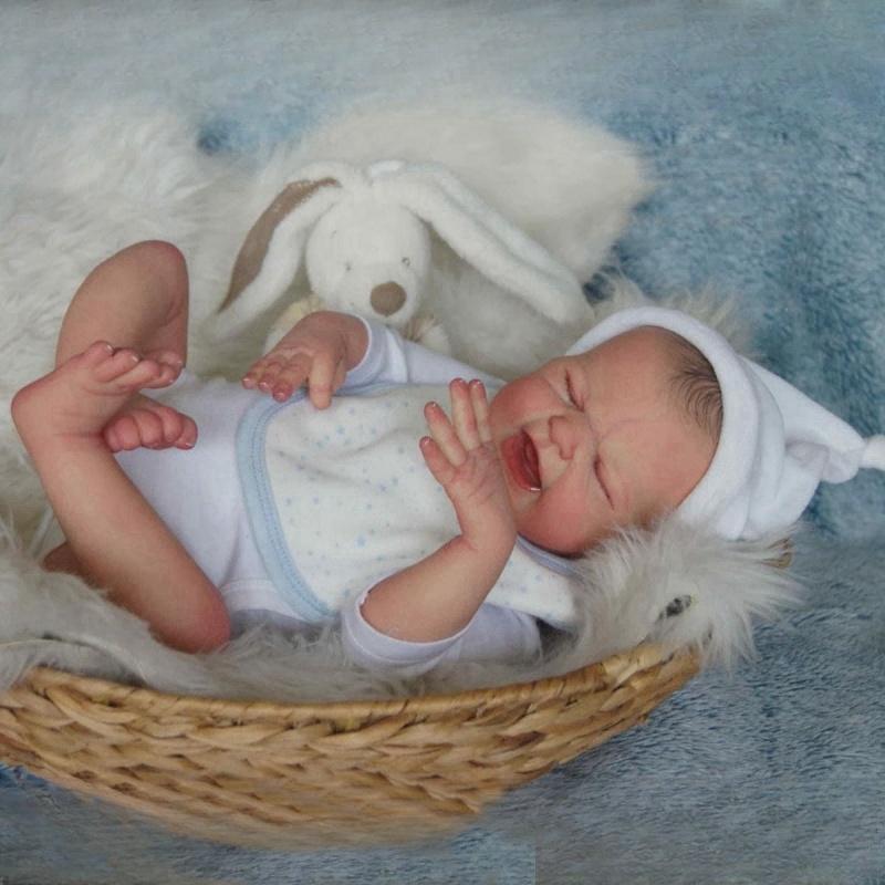 19 Inch Lifelike Reborn Baby Doll First Cry Soft Touch Cloth Body Newborn Babies Doll Real Looking Asleep Simulation Dolls for Kids Toddler Xmas Gifts