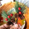10 Pieces of Simulated Pine Cone Red Berry Cuttings Decoration Ornaments Pine Needle Mini Christmas Tree Accessories