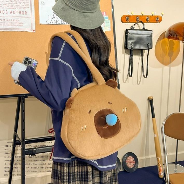 With Capybara Carrot Snout Plush Crossbody Shoulder Bag Animal Cartoon Bag