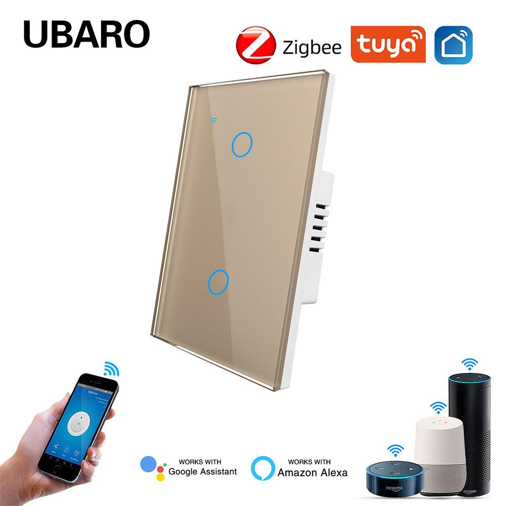 Умный стеклянный выключатель US Standard Zigbee с голосовым управлением Alexa, поддержкой приложения и настраиваемым одинарным выключателем (ноль-фаза)