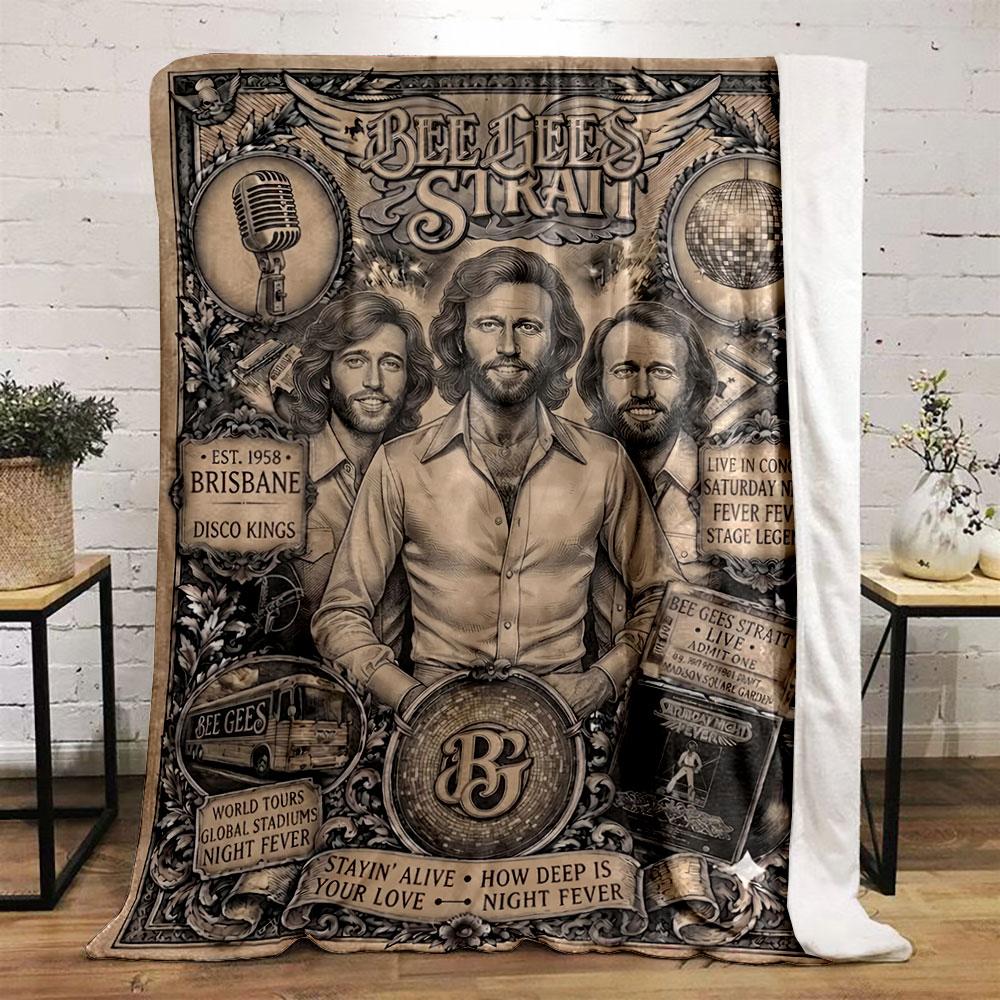 Bee Gees Vintage Concert Poster Yellow Throw Blanket, Hygge Style Blanket for Cozy Evenings, Soft Knit Throw for Bed and Sofa