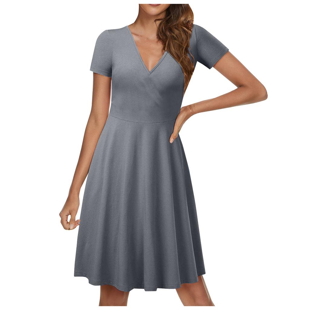 Женское повседневное модное однотонное платье трапециевидной формы с перекрестным v-образным вырезом и короткими рукавами и талией, большое свободное платье