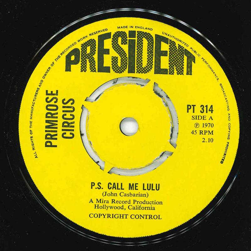 7-дюймовая пластинка PRIMROSE CIRCUS P.S. Позвони мне Лулу PT314 Президент Рекор 1970 Великобритания Рок Б/у