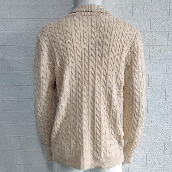 Осень-зима мужской свитер двубортный с пуговицами и лацканами, длинные рукава, скрученная текстура, однотонный, плотный, эластичный, трикотажный