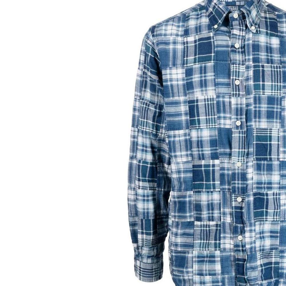 Polo Ralph Lauren FW22 Узорчатый набивной воротник поло рубашка на пуговицах с длинным рукавом мужские рубашки синий 710869417-001