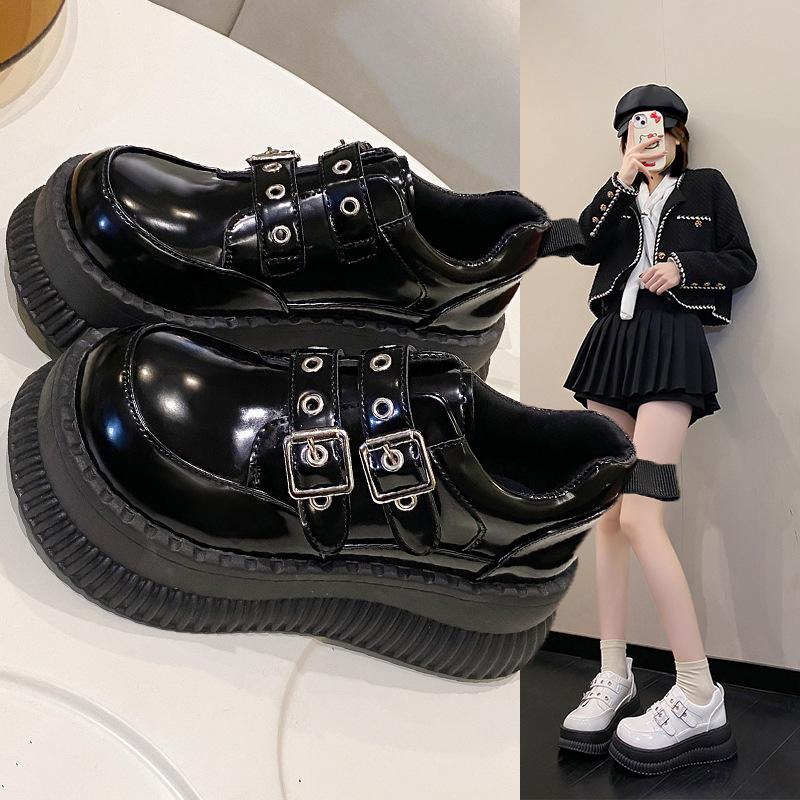 2025 летние новые туфли на платформе женские универсальные туфли в британском стиле с небольшим кожаным каблуком-буфом, увеличивающие рост женские туфли