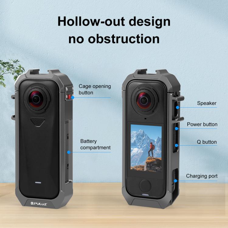 Для Insta360 X4 Air PULUZ Металлическая Защитная Клетка Рама Каркас Rig с Расширяемым Основанием для Холодного Башмака (серый)