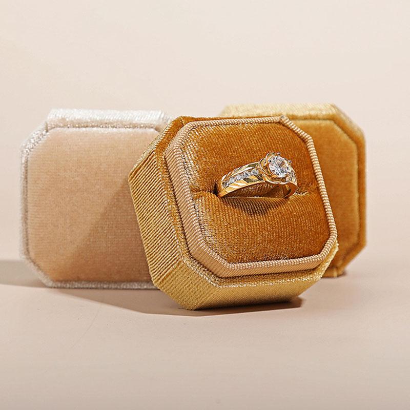 Бархатное двойное кольцо, восьмиугольное кольцо для хранения ювелирных изделий, съемная крышка, коробка для колец, винтажный держатель для подарков с одним кольцом