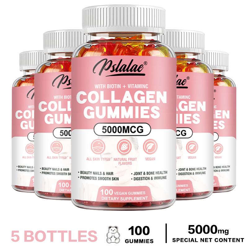 Pslalae - 5000mcg Collagen Gummies - Biotin + Vitamin C - Hair, Skin, and Nail Health