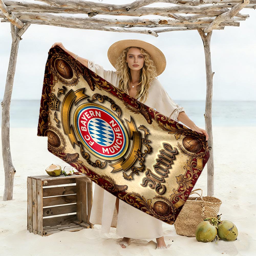 Bayern Munich Crest Artwork Customized Name Beach Towel Soft Durable Quick-Dry Perfect for Traveling Yoga Camping and Swimming