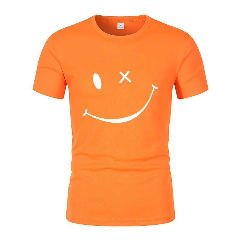 Быстросохнущая дышащая однотонная мужская новая модная простая футболка с забавным принтом смайликов с короткими рукавами, повседневные уличные топы для мужчин