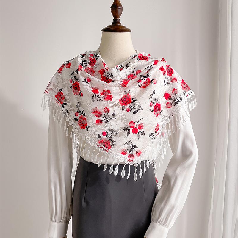 Women Tassel Wrap Shawl Flower Lace Scarves Lady Fashion Wedding Headscarves Female Spring Summer Photo Props Accessories