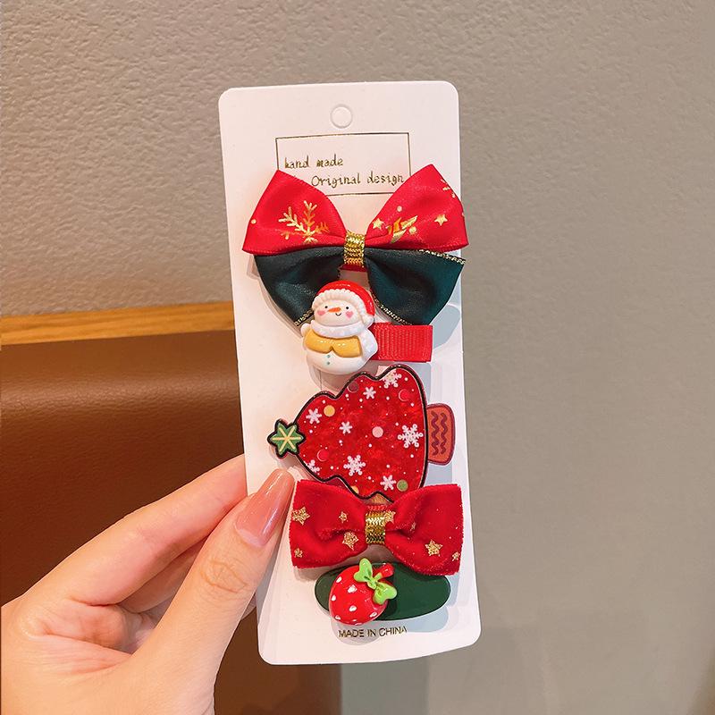 Christmas Hair Accessories Set for Kids: Cute Cartoon Hair Clips & Ties for Little Girls