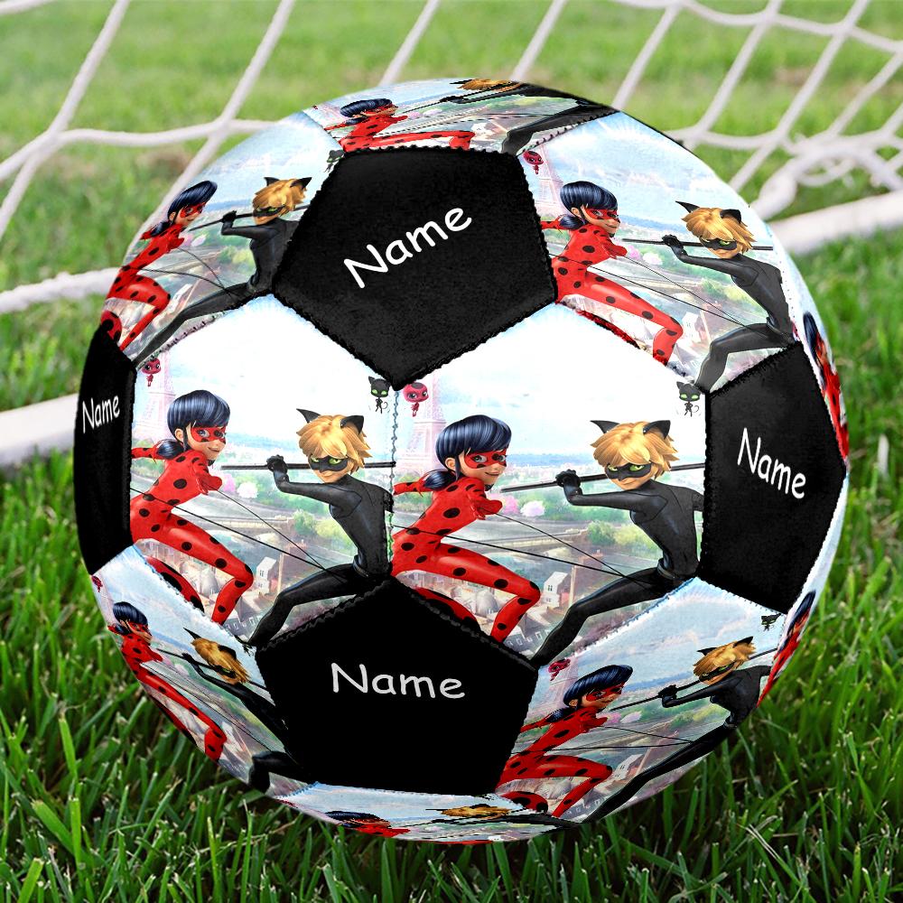 Custom Name Miraculous Tales of Ladybug Cat Noir Theme Size 5 Soccer Ball, Suitable for Both Indoor and Outdoor Matches, a Gift Suitable for Everyone.