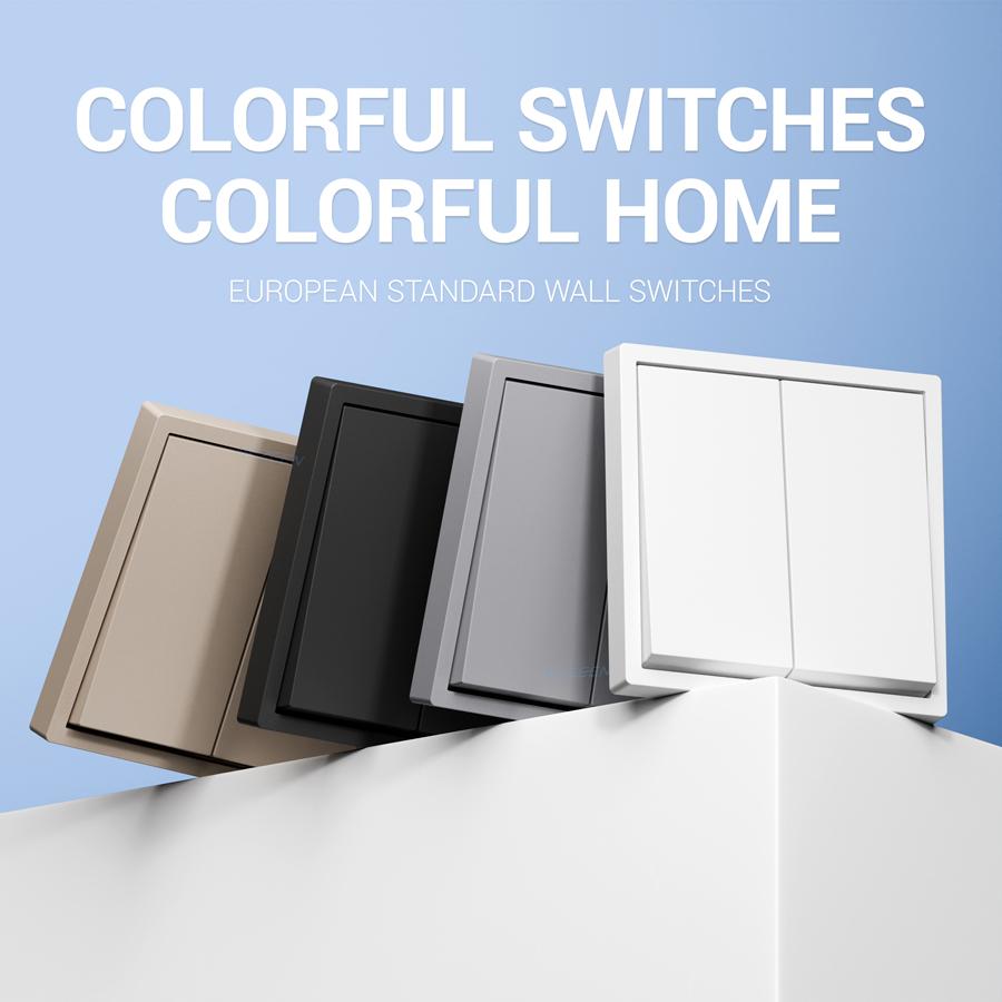 Square 80*80mm 2 Gang Commercial Electrical Wall Button Switch White Black Gold Grey Color PC Panel Wall Light Switch