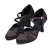 Женские латинские туфли Сальса Танго Бальные вечеринки Женские туфли на высоком каблуке Приятный к коже сатин Черный Уличные спортивные танцевальные туфли
