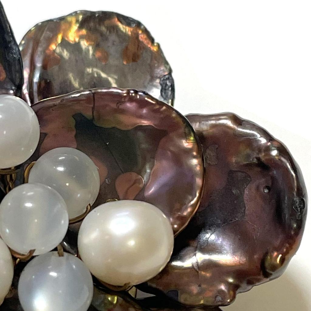 Пресноводный Жемчуг Коричневый Жемчуг Цветок Цветок Лунный Камень Брошь Клип Натуральный Камень Энергетический Камень A1119 [Вишня]